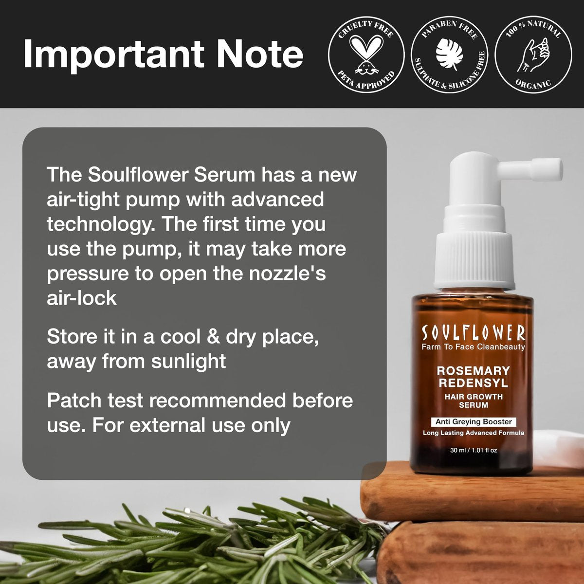 Soulflower Rosemary Redensyl Hair Growth Serum - 3% Redensyl, 4% Anagain, Caffeine, Biotin, Keratin - for Men & Women - 30 ml Avelisse