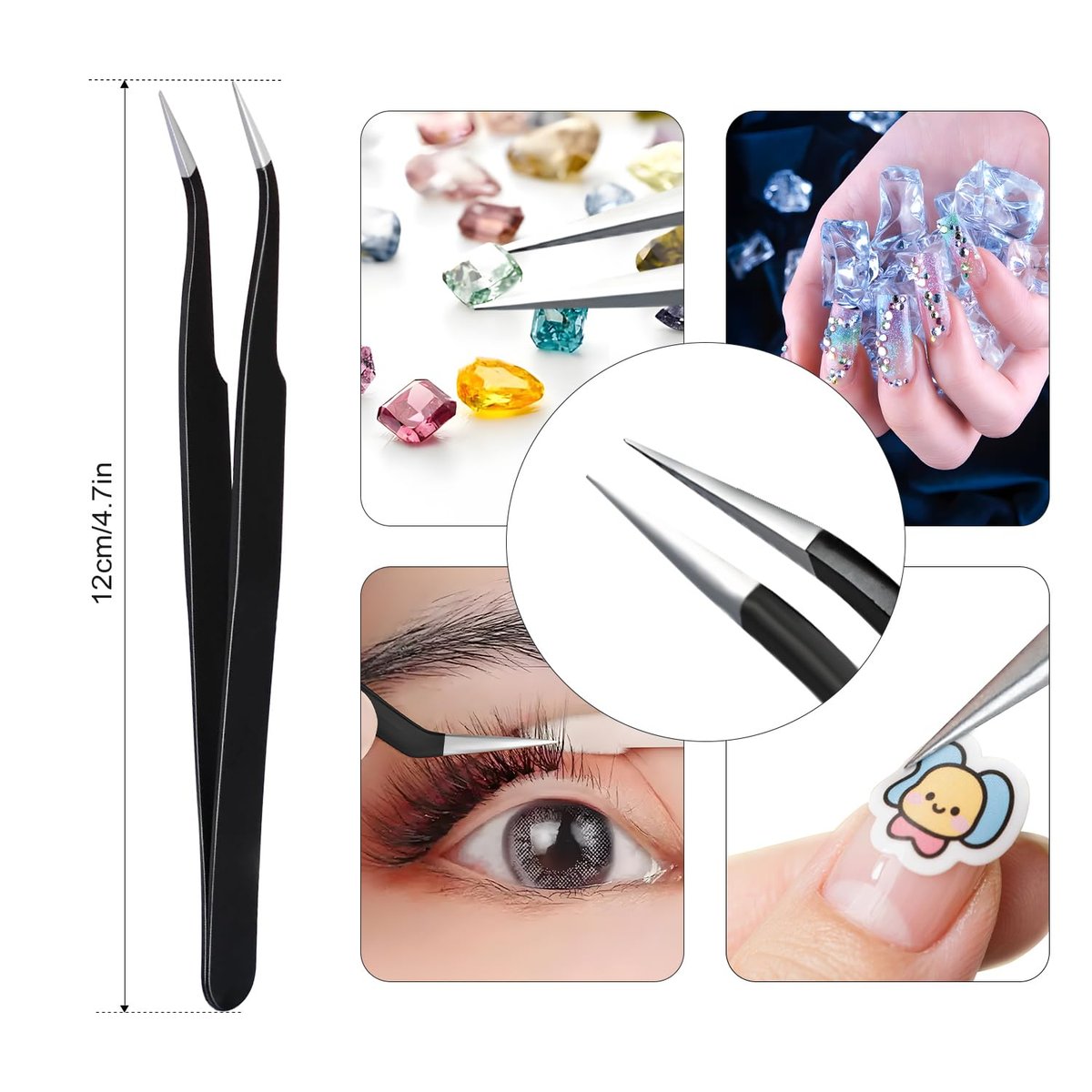 Vikerer Rhinestone Picker Tool, Dual-ended Rhinestones Applicator Nail Art Design Tool, 2 Pack Acrylic Handle Nail Pen with 4 Extra Wax Tips and 1 Tweezer - görsel 9