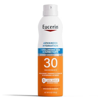 Eucerin Advanced Hydration SPF 30 Sunscreen Spray – Lightweight, Fragrance-Free Body Sunscreen with Hyaluronic Acid, 6 oz Avelisse