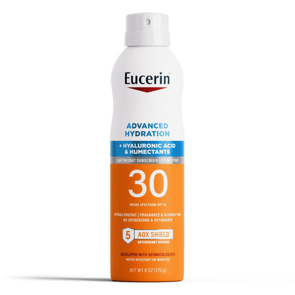 Eucerin Advanced Hydration SPF 30 Sunscreen Spray – Lightweight, Fragrance-Free Body Sunscreen with Hyaluronic Acid, 6 oz Avelisse