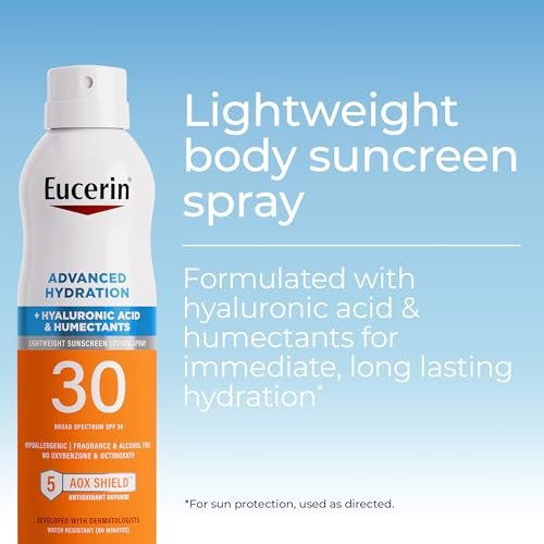 Eucerin Advanced Hydration SPF 30 Sunscreen Spray – Lightweight, Fragrance-Free Body Sunscreen with Hyaluronic Acid, 6 oz Avelisse