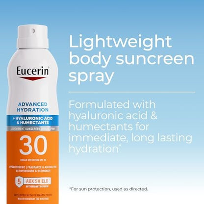 Eucerin Advanced Hydration SPF 30 Sunscreen Spray – Lightweight, Fragrance-Free Body Sunscreen with Hyaluronic Acid, 6 oz Avelisse