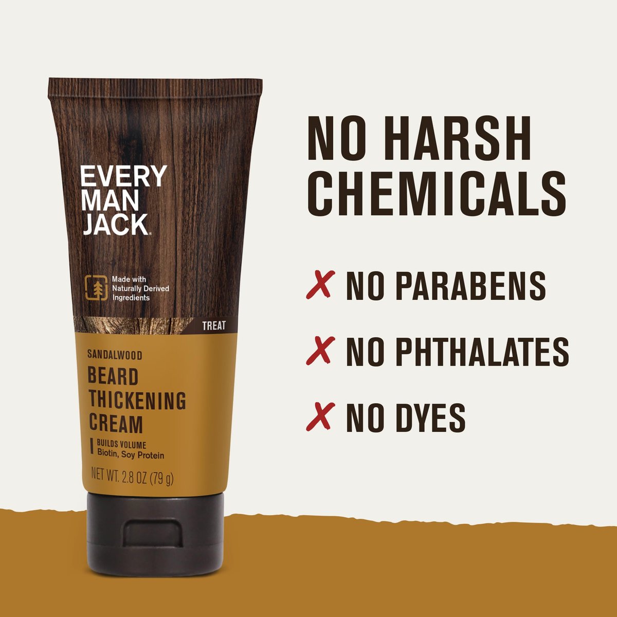 Every Man Jack Beard Thickening Cream, 2.8 oz (2 Pack) – Strengthens, Thickens & Nourishes with Biotin & Vitamin B6 – Light Sandalwood Scent Avelisse