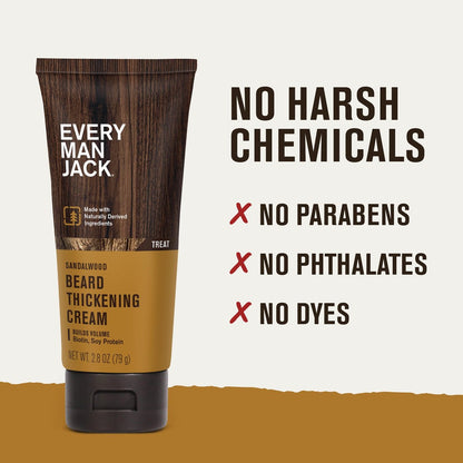Every Man Jack Beard Thickening Cream, 2.8 oz (2 Pack) – Strengthens, Thickens & Nourishes with Biotin & Vitamin B6 – Light Sandalwood Scent Avelisse