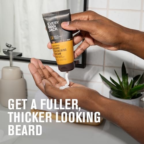 Every Man Jack Beard Thickening Cream, 2.8 oz (2 Pack) – Strengthens, Thickens & Nourishes with Biotin & Vitamin B6 – Light Sandalwood Scent Avelisse