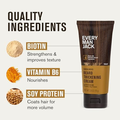 Every Man Jack Beard Thickening Cream, 2.8 oz (2 Pack) – Strengthens, Thickens & Nourishes with Biotin & Vitamin B6 – Light Sandalwood Scent Avelisse