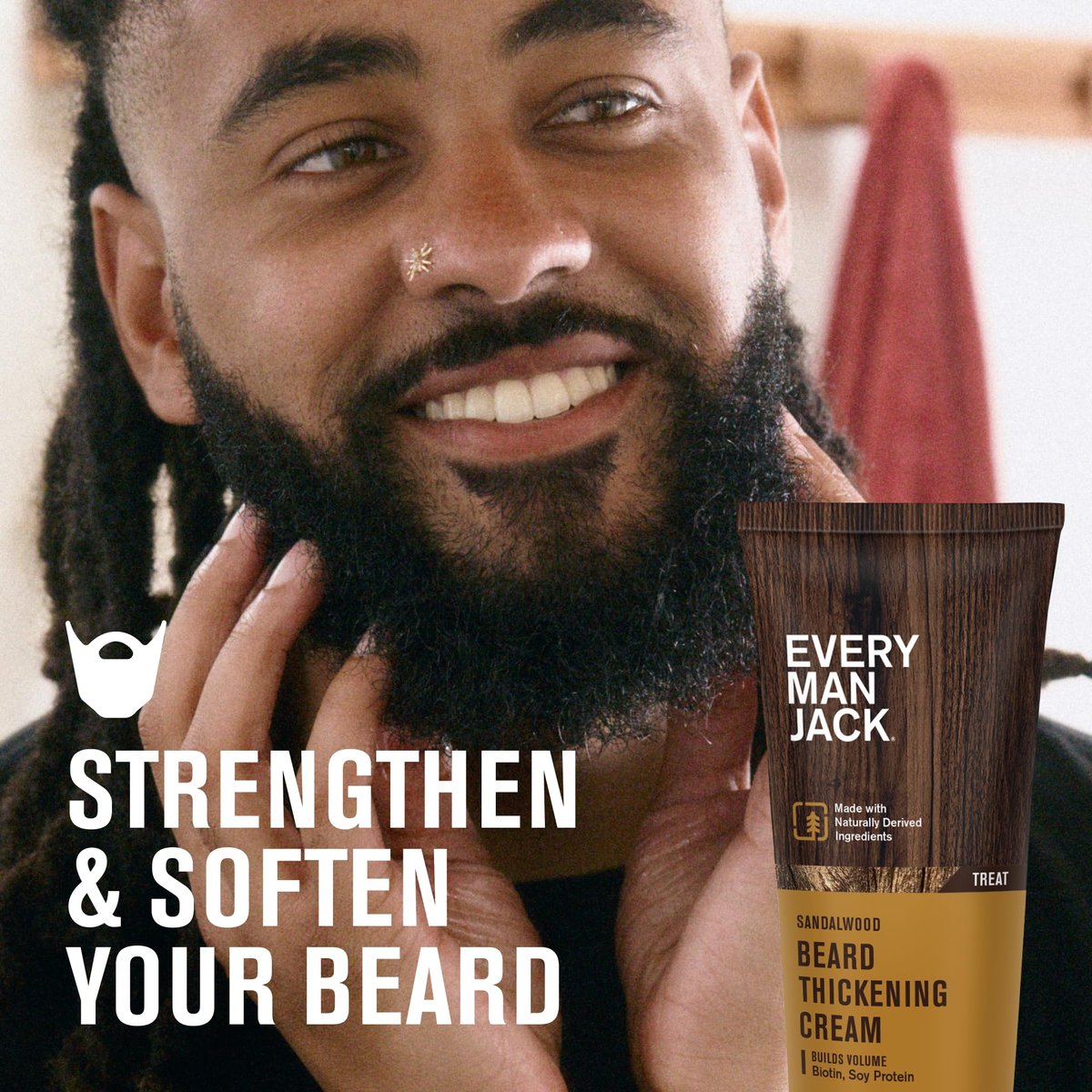 Every Man Jack Beard Thickening Cream, 2.8 oz (2 Pack) – Strengthens, Thickens & Nourishes with Biotin & Vitamin B6 – Light Sandalwood Scent Avelisse