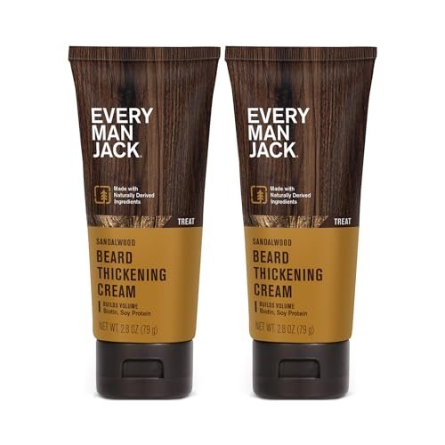 Every Man Jack Beard Thickening Cream, 2.8 oz (2 Pack) – Strengthens, Thickens & Nourishes with Biotin & Vitamin B6 – Light Sandalwood Scent Avelisse