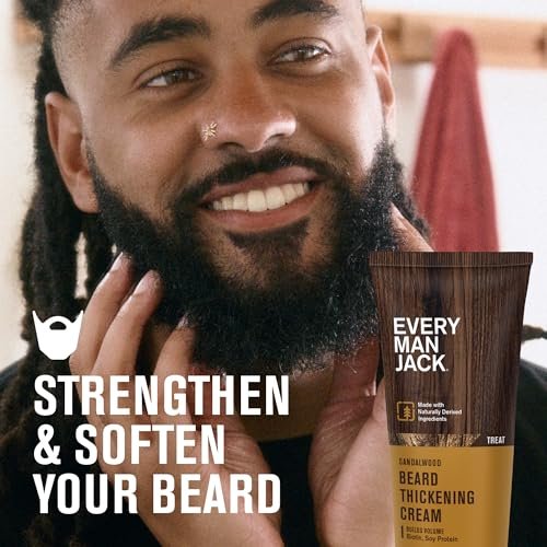 Every Man Jack Beard Thickening Cream, 2.8 oz (2 Pack) – Strengthens, Thickens & Nourishes with Biotin & Vitamin B6 – Light Sandalwood Scent Avelisse