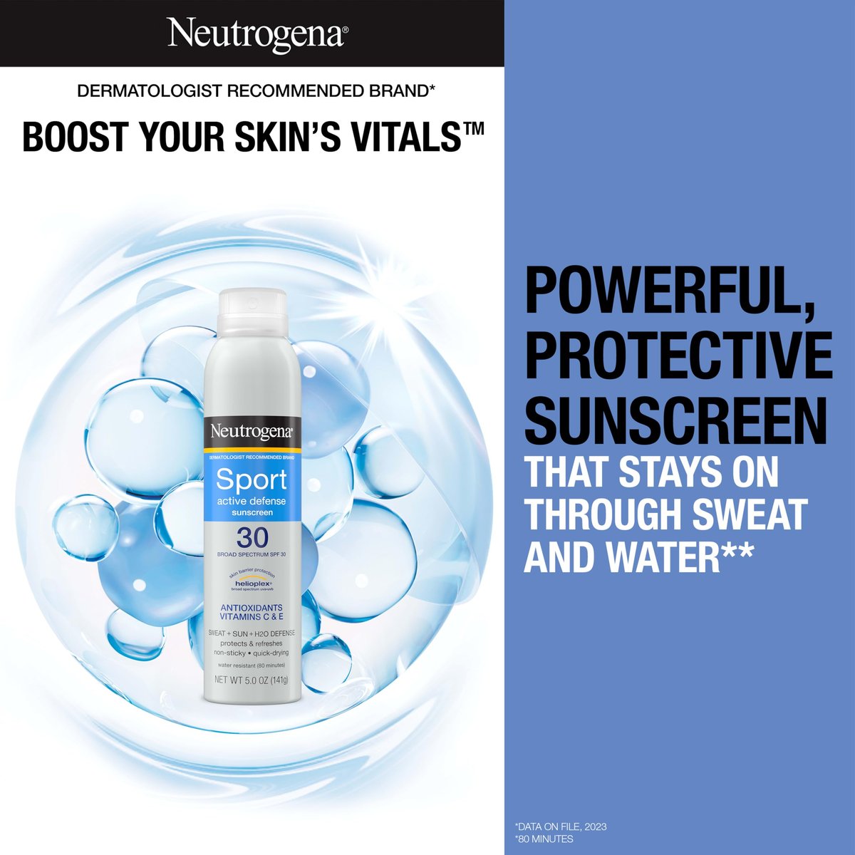 Neutrogena Sport Active Defense SPF 30 Sunscreen Spray – Sweat & Water Resistant Broad Spectrum UVA/UVB Protection, Oxybenzone-Free, 5 oz Avelisse