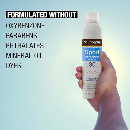 Neutrogena Sport Active Defense SPF 30 Sunscreen Spray – Sweat & Water Resistant Broad Spectrum UVA/UVB Protection, Oxybenzone-Free, 5 oz Avelisse