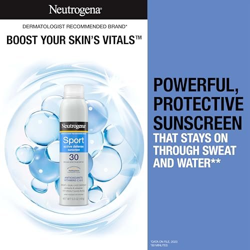 Neutrogena Sport Active Defense SPF 30 Sunscreen Spray – Sweat & Water Resistant Broad Spectrum UVA/UVB Protection, Oxybenzone-Free, 5 oz Avelisse