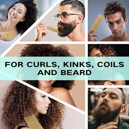Combetter Bamboo Hair Pick Comb for Thick Curly Hair & Beard – Eco-Friendly Anti Static Afro Pick Wooden Comb for Detangling & Styling for Men, Women & Kids