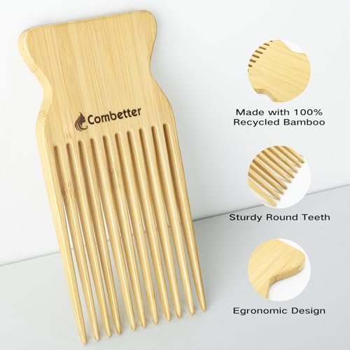 Combetter Bamboo Hair Pick Comb for Thick Curly Hair & Beard – Eco-Friendly Anti Static Afro Pick Wooden Comb for Detangling & Styling for Men, Women & Kids - görsel 6