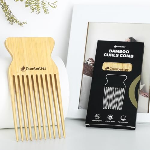 Combetter Bamboo Hair Pick Comb for Thick Curly Hair & Beard – Eco-Friendly Anti Static Afro Pick Wooden Comb for Detangling & Styling for Men, Women & Kids - görsel 14