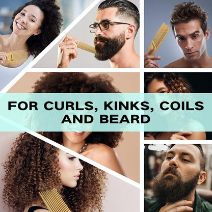 Combetter Bamboo Hair Pick Comb for Thick Curly Hair & Beard – Eco-Friendly Anti Static Afro Pick Wooden Comb for Detangling & Styling for Men, Women & Kids