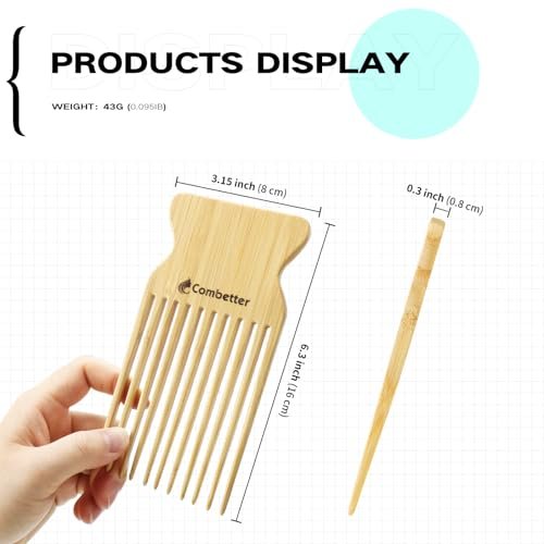 Combetter Bamboo Hair Pick Comb for Thick Curly Hair & Beard – Eco-Friendly Anti Static Afro Pick Wooden Comb for Detangling & Styling for Men, Women & Kids - görsel 10