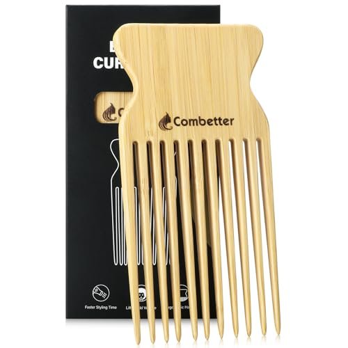 Combetter Bamboo Hair Pick Comb for Thick Curly Hair & Beard – Eco-Friendly Anti Static Afro Pick Wooden Comb for Detangling & Styling for Men, Women & Kids - görsel 2