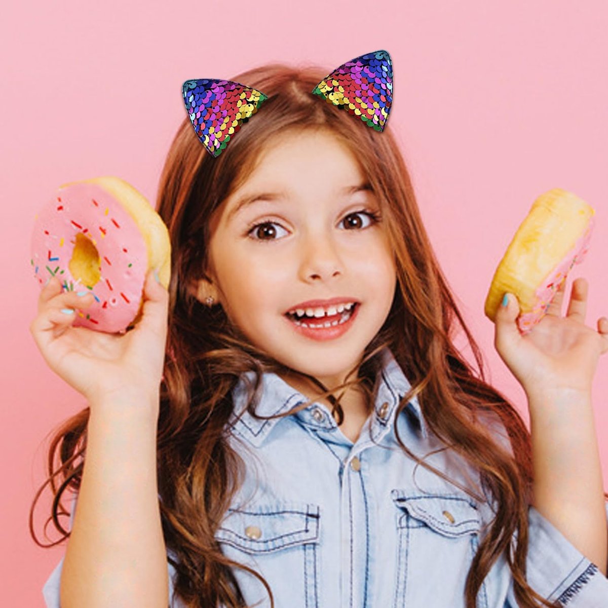 12 Glitter Sparkly Cat Ear Hair Clips and Barrettes for Girls, Toddlers, and Kids - Animal Hair Pins Avelisse