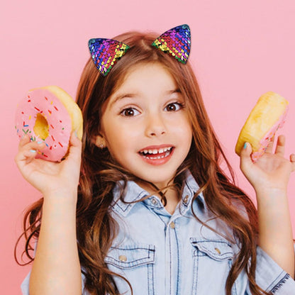 12 Glitter Sparkly Cat Ear Hair Clips and Barrettes for Girls, Toddlers, and Kids - Animal Hair Pins Avelisse