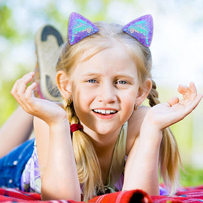 12 Glitter Sparkly Cat Ear Hair Clips and Barrettes for Girls, Toddlers, and Kids - Animal Hair Pins Avelisse
