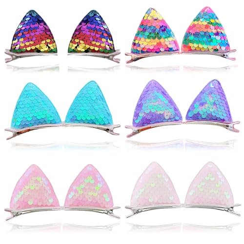 12 Glitter Sparkly Cat Ear Hair Clips and Barrettes for Girls, Toddlers, and Kids - Animal Hair Pins Avelisse