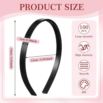 XunYee 100 Pcs Plastic Headbands Bulk Black Headbands with Teeth Plain Hair Bands for Women Girls Craft DIY Hair Accessories (Black, 10 mm) Avelisse