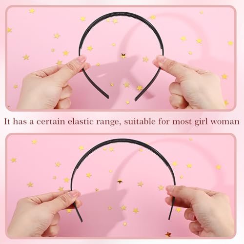 XunYee 100 Pcs Plastic Headbands Bulk Black Headbands with Teeth Plain Hair Bands for Women Girls Craft DIY Hair Accessories (Black, 10 mm) Avelisse