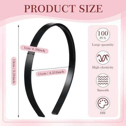 XunYee 100 Pcs Plastic Headbands Bulk Black Headbands with Teeth Plain Hair Bands for Women Girls Craft DIY Hair Accessories (Black, 10 mm) Avelisse
