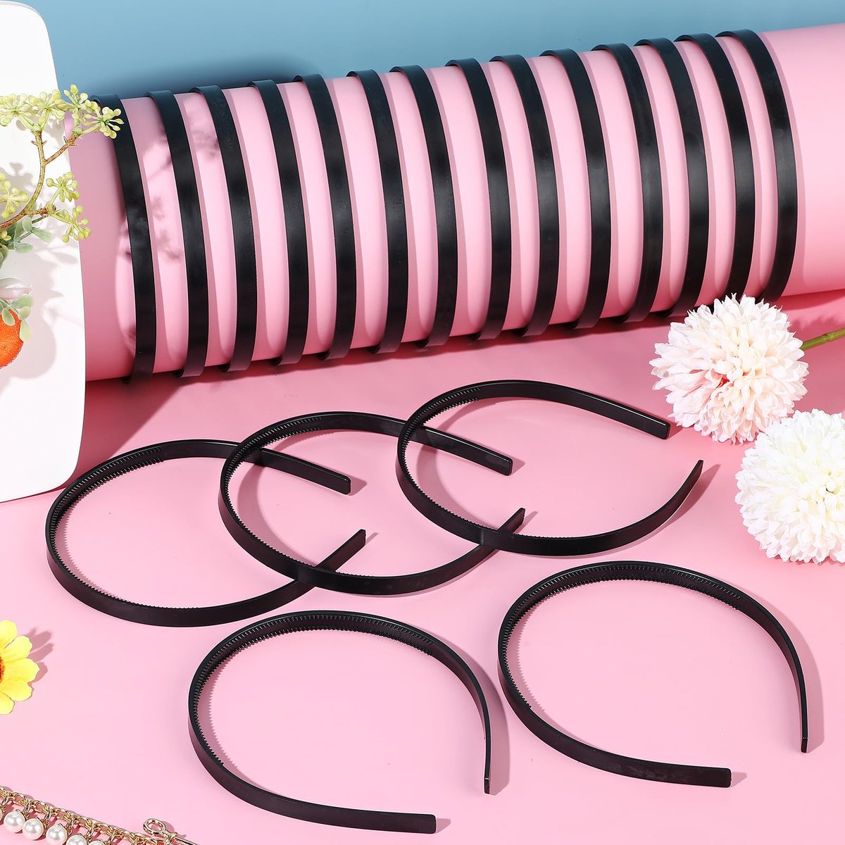 XunYee 100 Pcs Plastic Headbands Bulk Black Headbands with Teeth Plain Hair Bands for Women Girls Craft DIY Hair Accessories (Black, 10 mm) Avelisse