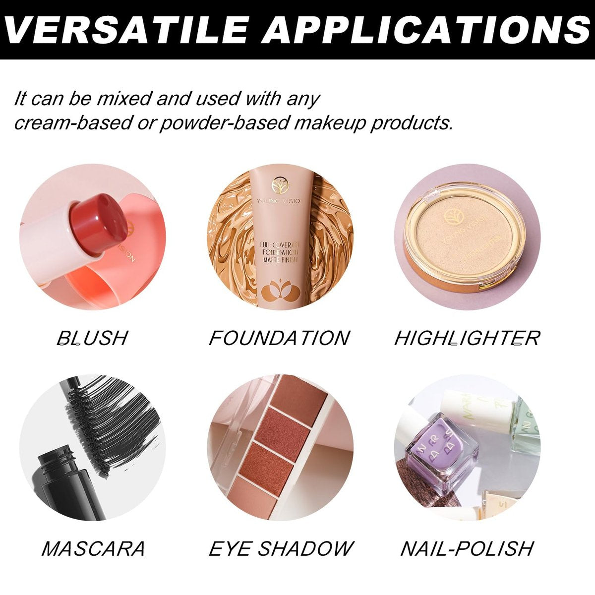 YOUNG VISION Makeup Mixing Liquid - Waterproof Eyeshadow & Foundation Mixing Medium, Eyeliner Sealer & Pigment Enhancer (0.3 fl oz, Transparent) - görsel 9