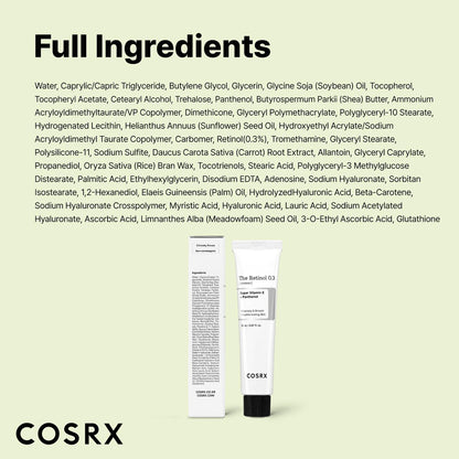 COSRX Retinol 0.3% Cream - Anti-Aging Eye & Neck Cream for Firm Skin, Reduces Wrinkles & Fine Lines - Gentle Daily Korean Skincare, 0.67 oz