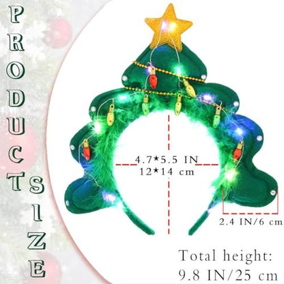 Aceorna Light Up Christmas Headbands - Tree Stars LED Hair Hoop Glow Xmas Hairbands Glitter Festival Headpiece for Women