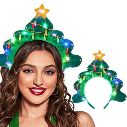 Aceorna Light Up Christmas Headbands - Tree Stars LED Hair Hoop Glow Xmas Hairbands Glitter Festival Headpiece for Women