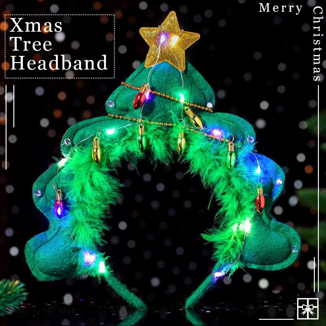 Aceorna Light Up Christmas Headbands - Tree Stars LED Hair Hoop Glow Xmas Hairbands Glitter Festival Headpiece for Women - görsel 3