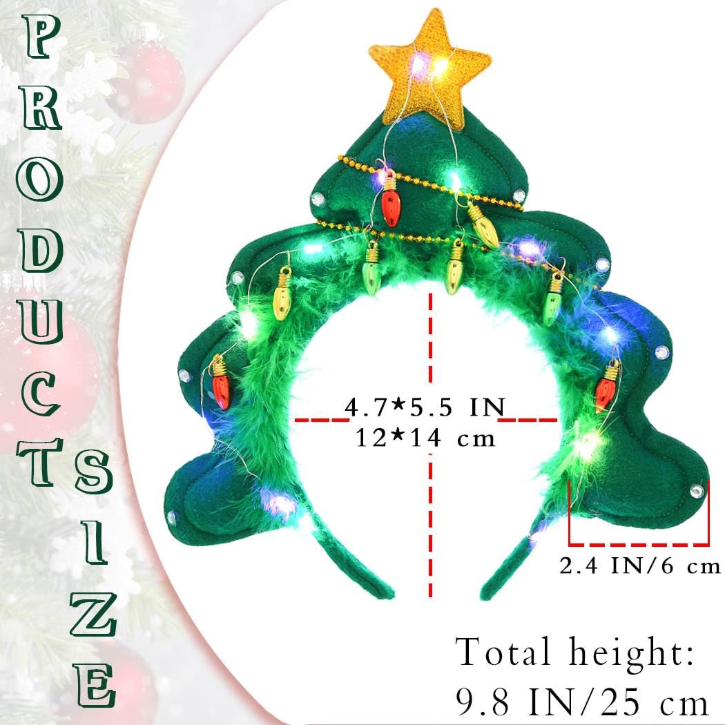Aceorna Light Up Christmas Headbands - Tree Stars LED Hair Hoop Glow Xmas Hairbands Glitter Festival Headpiece for Women - görsel 13