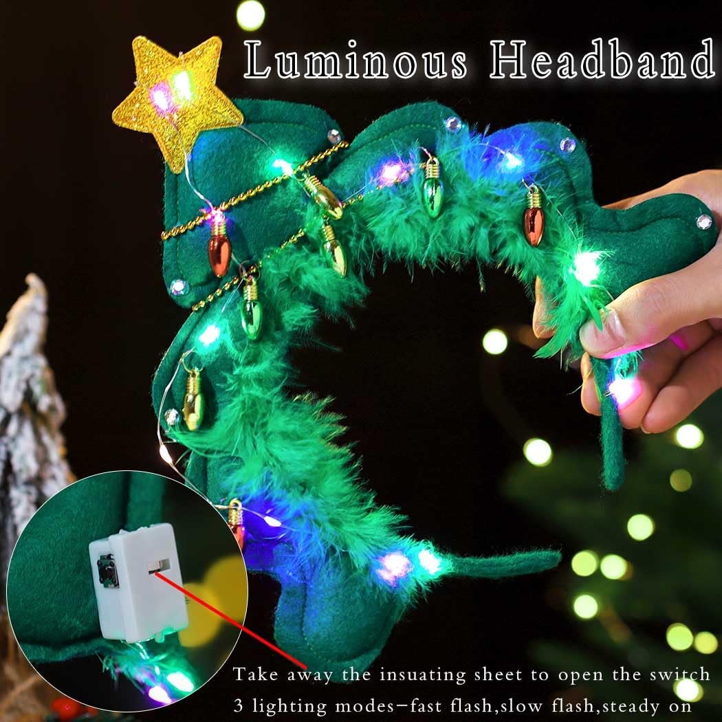 Aceorna Light Up Christmas Headbands - Tree Stars LED Hair Hoop Glow Xmas Hairbands Glitter Festival Headpiece for Women - görsel 11