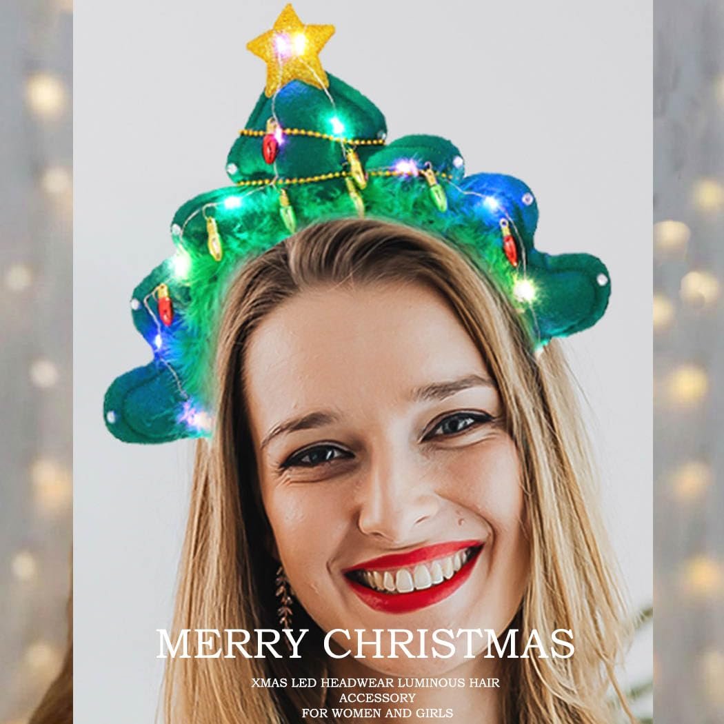 Aceorna Light Up Christmas Headbands - Tree Stars LED Hair Hoop Glow Xmas Hairbands Glitter Festival Headpiece for Women - görsel 9