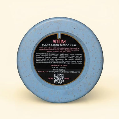 VITIUM Tattoo Butter Aftercare Balm 5oz – Vegan, Brightens & Heals New & Old Tattoos, Signature Tropical Italian Scent, Shea, Mango, Calendula, No Petroleum, Made in Italy Avelisse