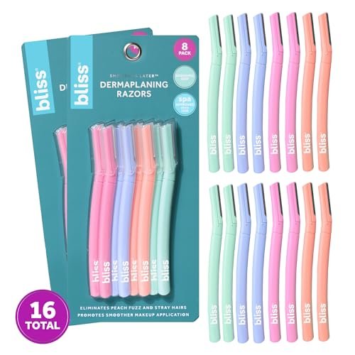 Bliss Dermaplaning Tools - Disposable Facial Exfoliator & Eyebrow Razor - 2 Pack (16 Count) Avelisse