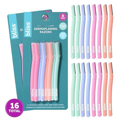 Bliss Dermaplaning Tools - Disposable Facial Exfoliator & Eyebrow Razor - 2 Pack (16 Count) Avelisse