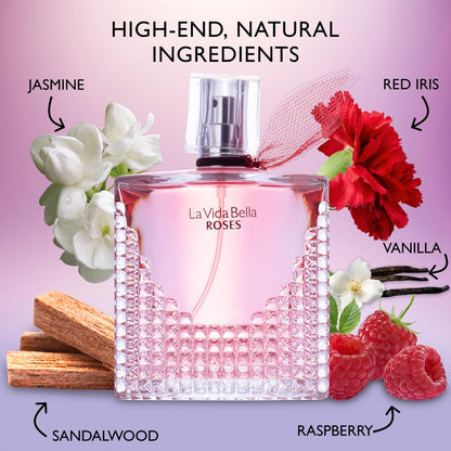 La Vida Bella Roses for Women Eau De Parfum - Floral Amber Fragrance with Raspberry, Pink Pepper & Bergamot - 100ml Avelisse