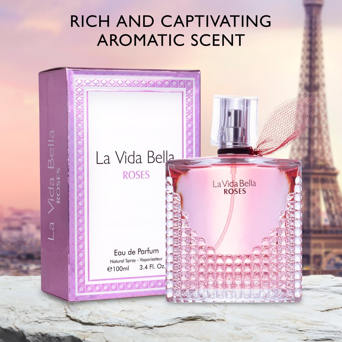 La Vida Bella Roses for Women Eau De Parfum - Floral Amber Fragrance with Raspberry, Pink Pepper & Bergamot - 100ml Avelisse