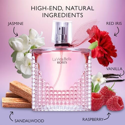 La Vida Bella Roses for Women Eau De Parfum - Floral Amber Fragrance with Raspberry, Pink Pepper & Bergamot - 100ml Avelisse