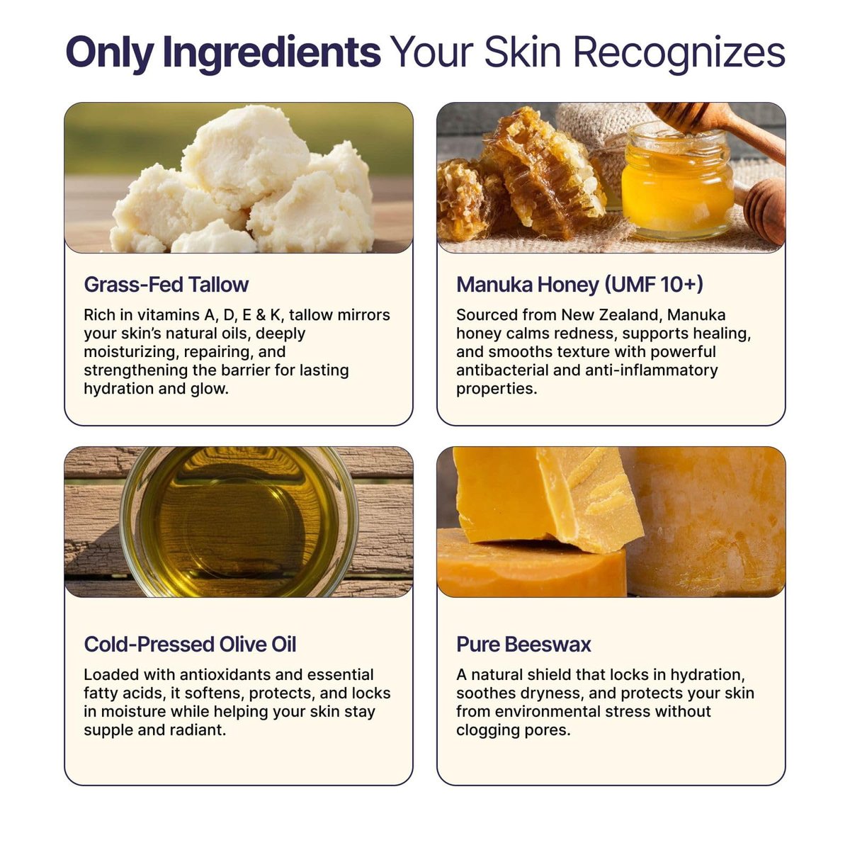 Neptune Health Tallow and Manuka Honey Balm - Unscented 2 oz Face Cream, Body Lotion & Lip Balm, Grass Fed Grass Finished Avelisse