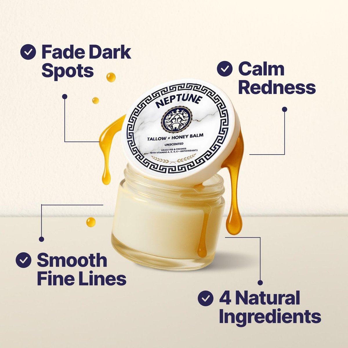 Neptune Health Tallow and Manuka Honey Balm - Unscented 2 oz Face Cream, Body Lotion & Lip Balm, Grass Fed Grass Finished Avelisse