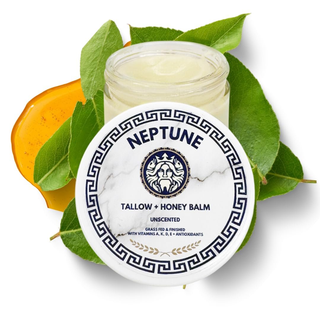 Neptune Health Tallow and Manuka Honey Balm - Unscented 2 oz Face Cream, Body Lotion & Lip Balm, Grass Fed Grass Finished Avelisse
