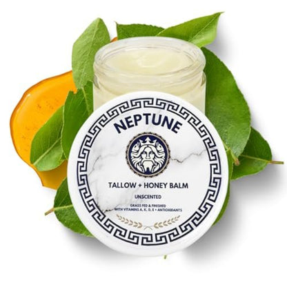 Neptune Health Tallow and Manuka Honey Balm - Unscented 2 oz Face Cream, Body Lotion & Lip Balm, Grass Fed Grass Finished Avelisse