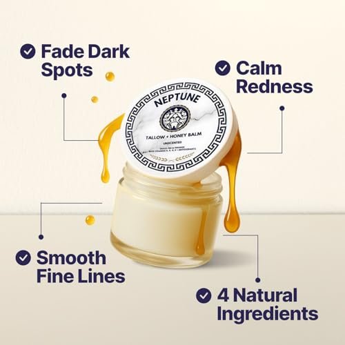 Neptune Health Tallow and Manuka Honey Balm - Unscented 2 oz Face Cream, Body Lotion & Lip Balm, Grass Fed Grass Finished Avelisse