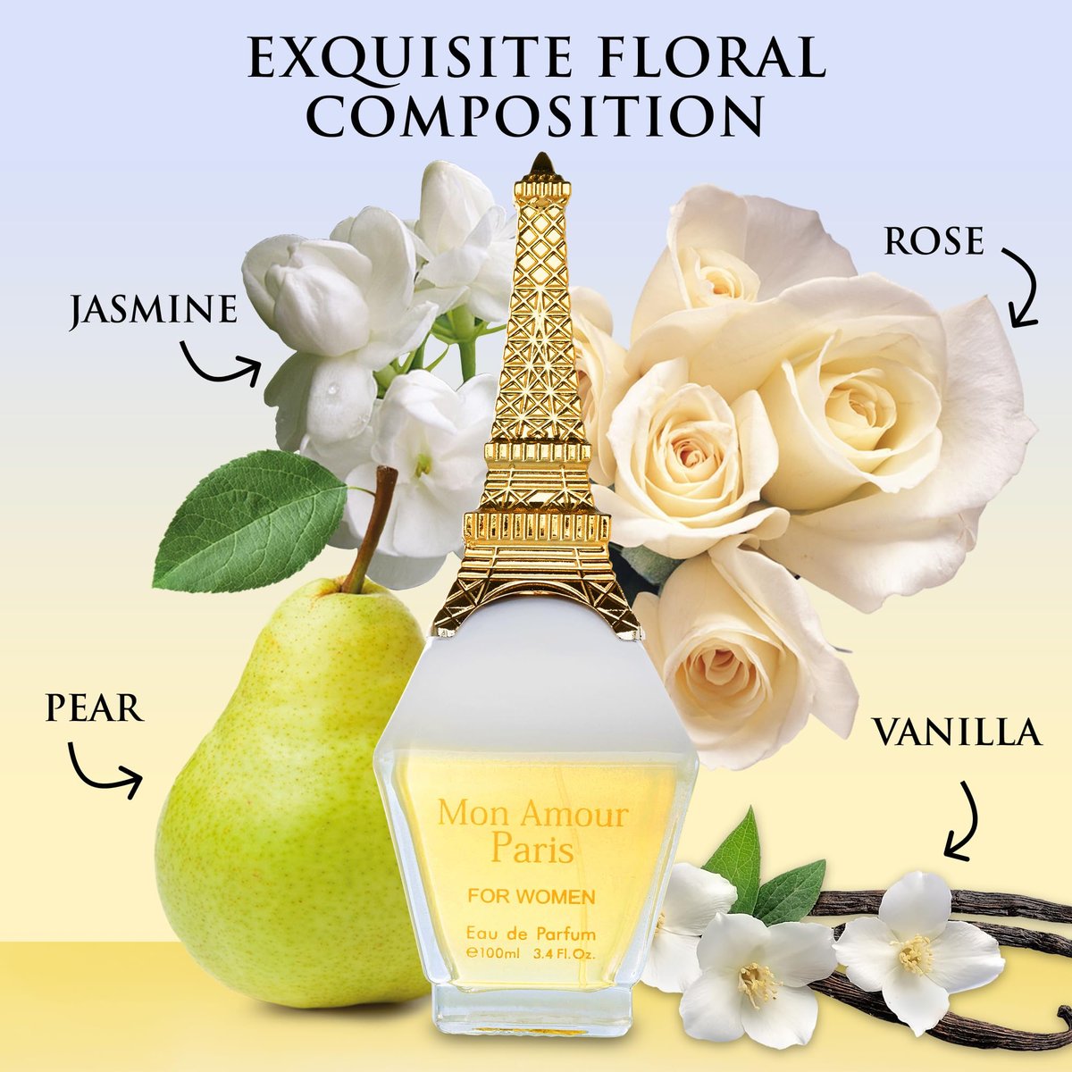 Mon Amour Paris for Women Eau De Parfum - Floral & Fruity Fragrance with Ylang-Ylang, Damascus Rose & Jasmine - Classy & Elegant Perfume for Daily Wear & Special Occasions - 100ml (3.4 Fl Oz) Avelisse